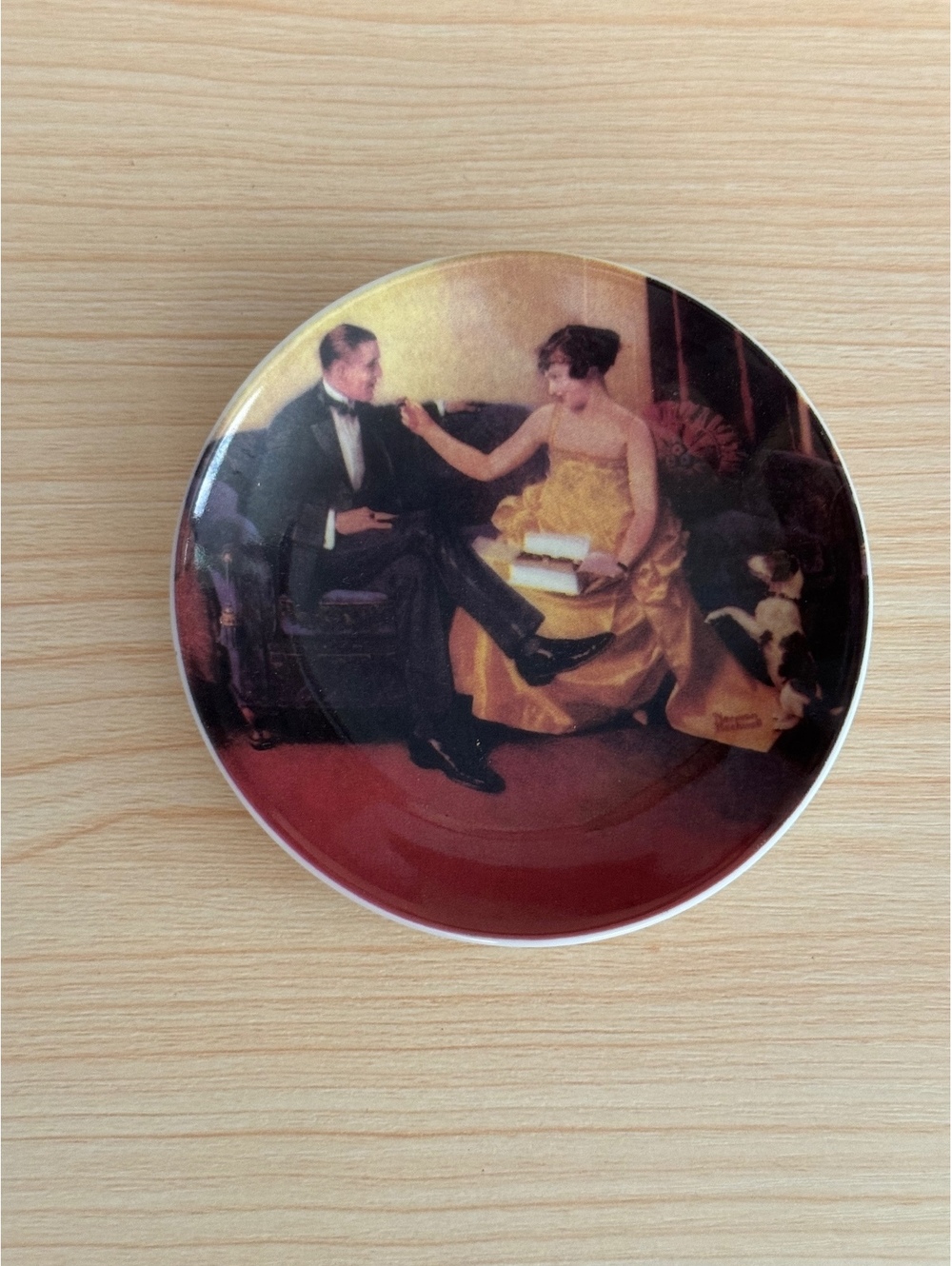 Norman Rockwell Flirting in the Parlor 4” Mini Decorative Plate Licensed